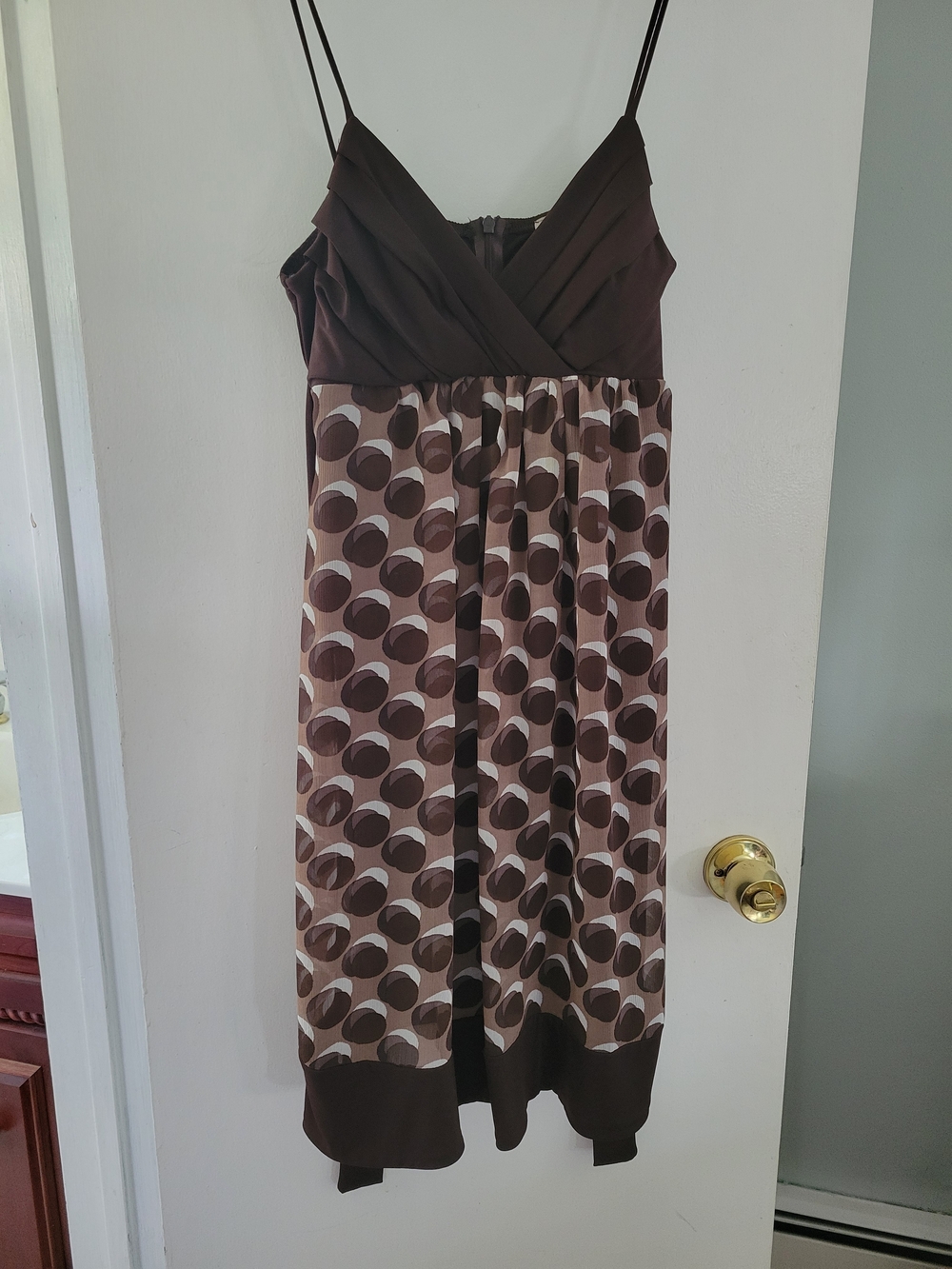 Roulette Brown and Cream Mini Dress with Polka-Contrast Skirt